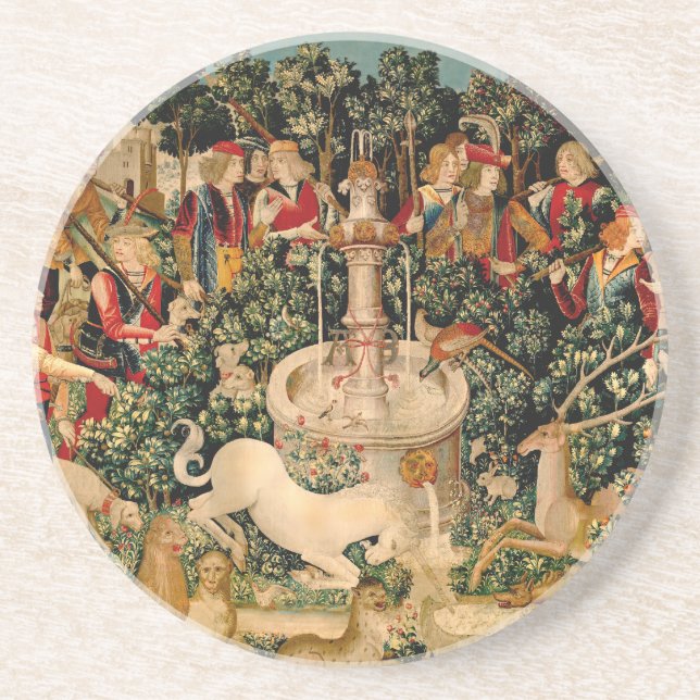 Unicorn Tapestries hittade Legend Myth Medieval Ar Underlägg (Framsidan)