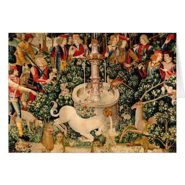 Unicorn Tapestries hittade Legend Mythical Hälsningskort (Framsidan Horizontal)