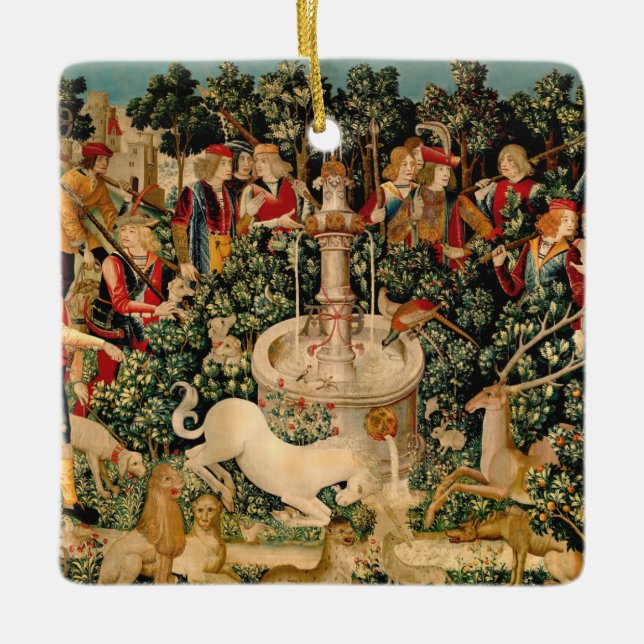 Unicorn Tapestries hittade Legend Mythical Julgransprydnad Keramik (Framsida)
