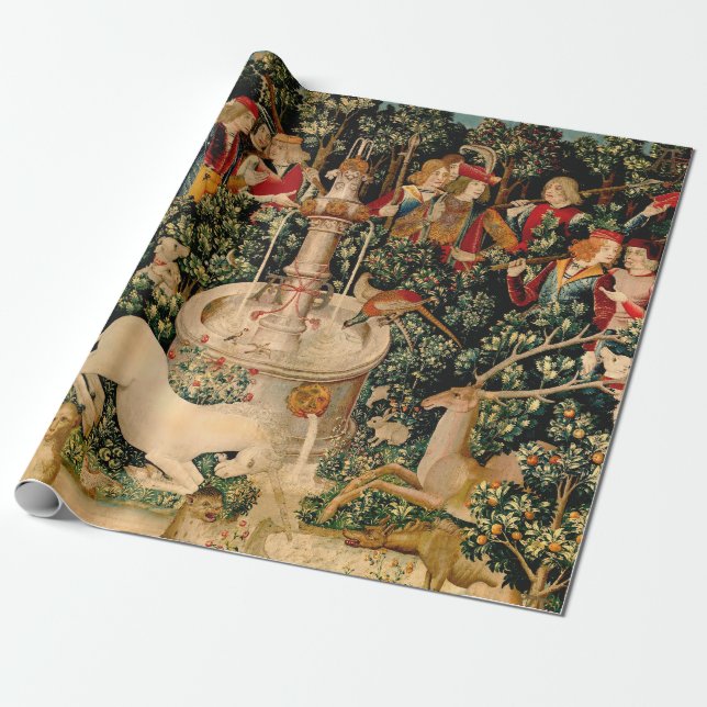 Unicorn Tapestries hittade Legend Mythical Presentpapper (Utrullad)