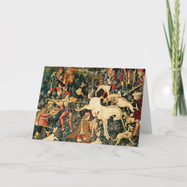 Unicorn Tapestries Medieval Classic försvarar Hunt Helgkort (Framsida)