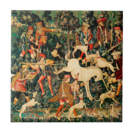 Unicorn Tapestries Medieval Classic försvarar Hunt Kakelplatta