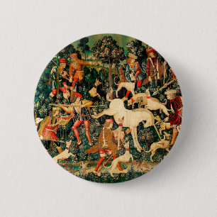 Unicorn Tapestries Medieval Classic försvarar Hunt Knapp