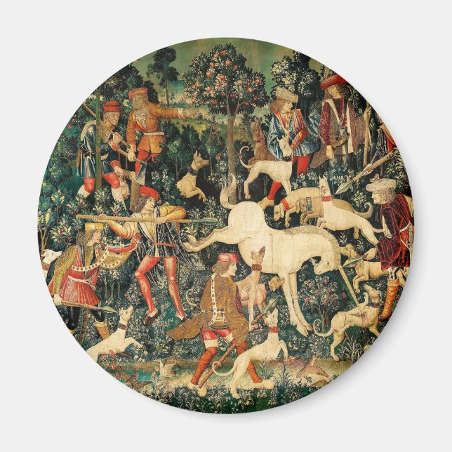 Unicorn Tapestries Medieval Classic försvarar Hunt Magnet (Framsidan)