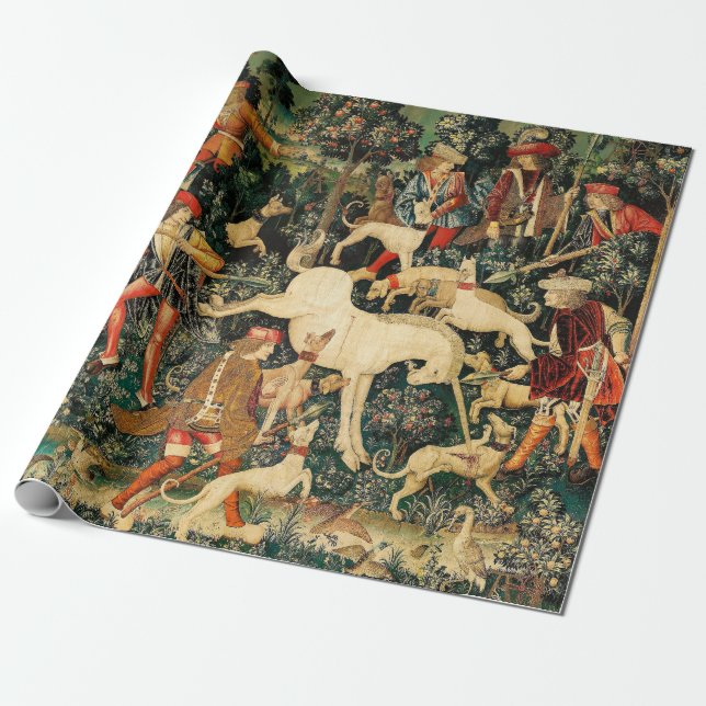 Unicorn Tapestries Medieval Classic försvarar Hunt Presentpapper (Utrullad)