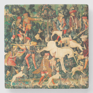 Unicorn Tapestries Medieval Classic försvarar Hunt Stenunderlägg