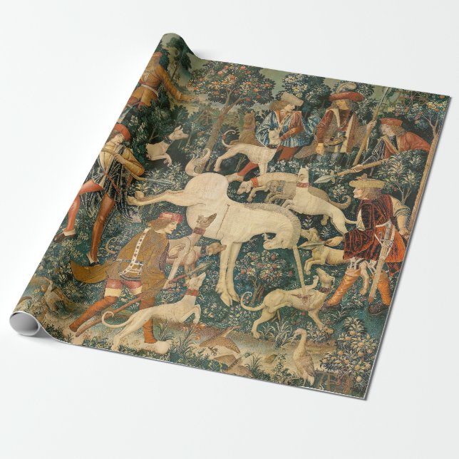 Unicorn Tapestries Medieval Defense Hunt Classic Presentpapper (Utrullad)