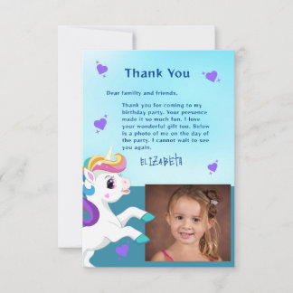 Unicorn Teal Photo Birthday - tackkort Tack Kort