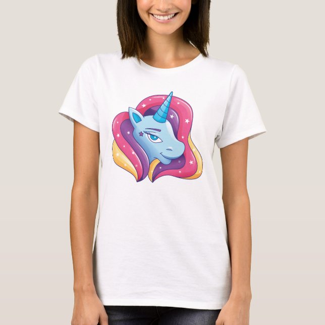 Unicorn-Tecknad T Shirt (Framsida)