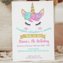 Unicorn-tema för flickans födelsedagsinbjudan