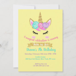 Unicorn-tema för flickans födelsedagsinbjudan inbjudningar