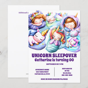 Unicorn Temsleepover slumber pajama-flickor Inbjudningar