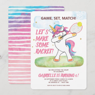 Unicorn Tennis Birthday-inbjudan Inbjudningar