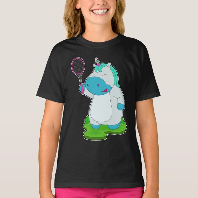 Unicorn Tennis Tennis racket T Shirt (Framsida)