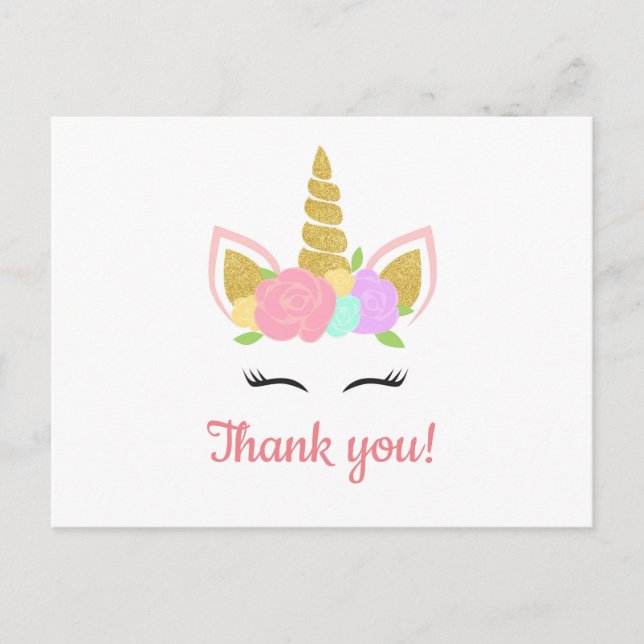 Unicorn Thank You Postcard Vykort (Framsida)