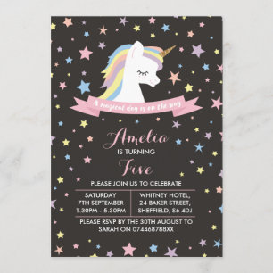 Unicorn themed födelsedagsfest inbjudan