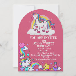 Unicorn Themed Girl Birthday Invitation Inbjudningar