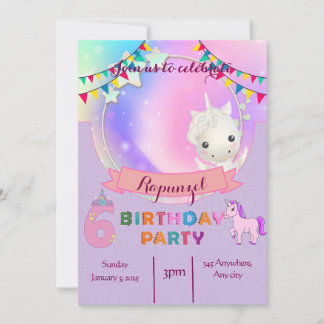 Unicorn-Thned 6e Födelsedagsfest inbjudan-kort Inbjudningar