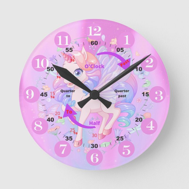 Unicorn Time Learning Clock Rund Klocka (Framsida)
