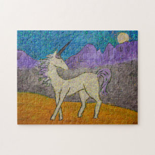 Unicorn tittar tillbaka vid måne pussel