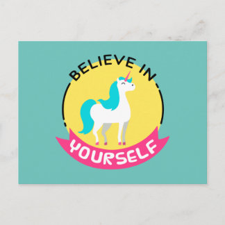 Unicorn "Tro på dig själv", motiverade teckning Vykort