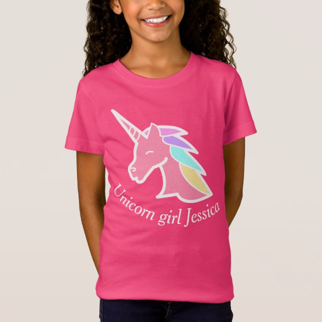 Unicorn tror på rosa personlig Flicka t-shirt (Framsida)
