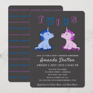 Unicorn Tvillingar Baby Shower Inbjudningskort