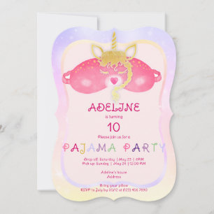 Unicorn Tween Girl Sleepover Pajama Födelsedagsfes Inbjudningar