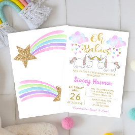 Unicorn Twillingars Pastel Rainbow Clouds Baby Sho Inbjudningar
