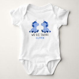 Unicorn Twin Boys Baby Bodykostym med Namn T Shirt