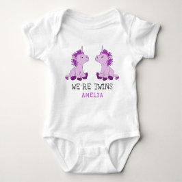 Unicorn Twin Girls Baby Bodykostym med Namn T Shirt