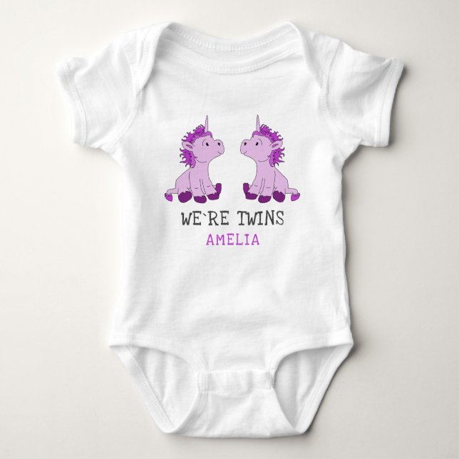 Unicorn Twin Girls Baby Bodykostym med Namn T Shirt (Framsida)