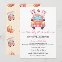 Unicorn Twin Girls Baby Shower Rosa Drive through Inbjudningar