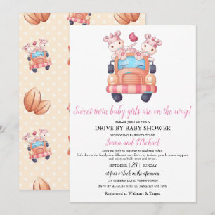 Unicorn Twin Girls Baby Shower Rosa Drive through Inbjudningar