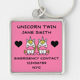 Unicorn Twin Sister Fyrkantig Silverfärgad Nyckelring