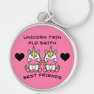 Unicorn Twin Sister Rund Silverfärgad Nyckelring