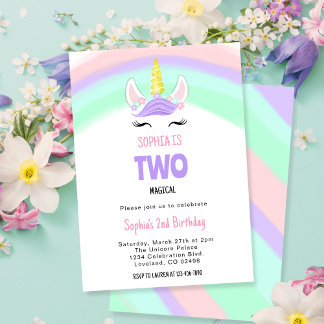 Unicorn Two Magic Birthday Inbjudningar