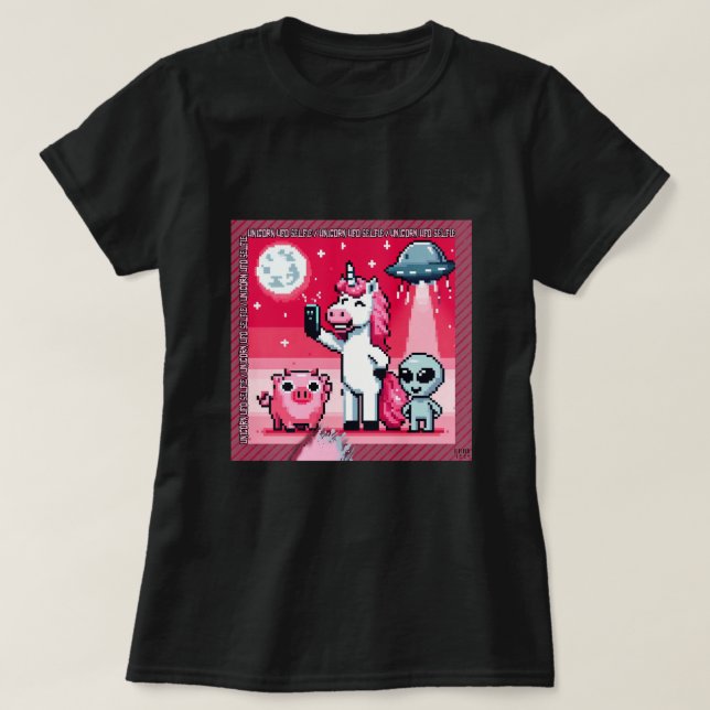 Unicorn UFO Selfie: Square Land (Pixel Art) #2 T Shirt (Design framsida)
