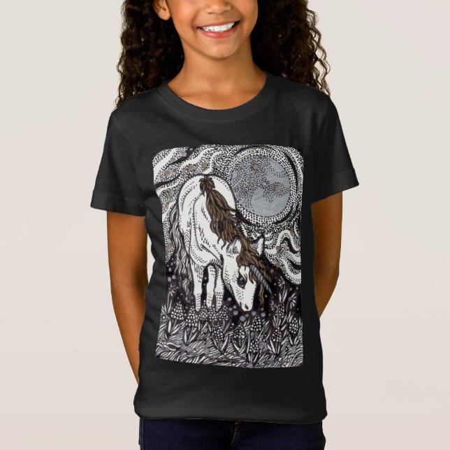 Unicorn under Måne T Shirt (Framsida)