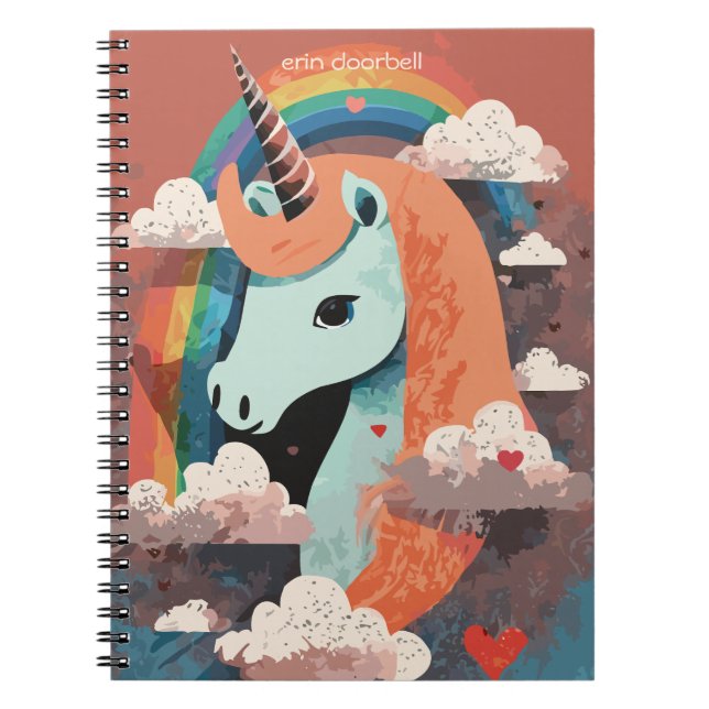 Unicorn under Rainbow & Bland Hearts Anteckningsbok (Framsidan)