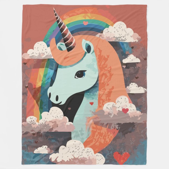 Unicorn under Rainbow & Bland Hearts Fleecefilt (Framsidan)