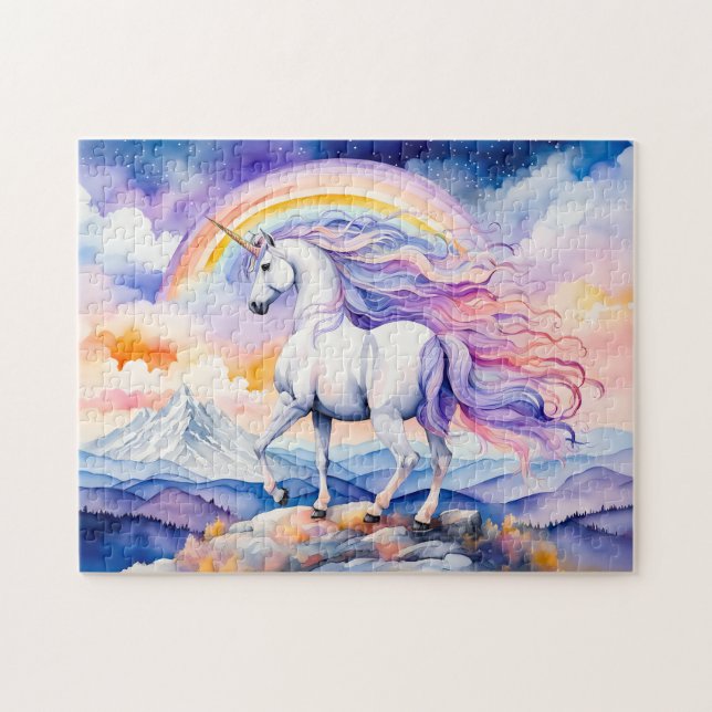 Unicorn under Soft Pastel Rainbow Clouds Pussel (Horisontell)