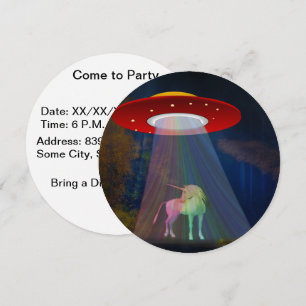 Unicorn under UFO Rainbow Beam på natten, ZKoA Inbjudningar