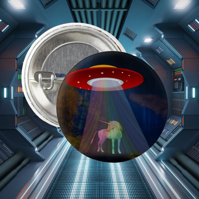 Unicorn under UFO Rainbow Beam på natten, ZKoA Knapp (Unicorn Under UFO Rainbow Beam at Night Button)