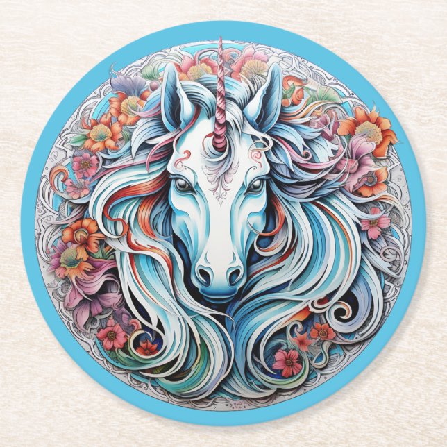 Unicorn Underlägg Papper Rund (Framsidan)