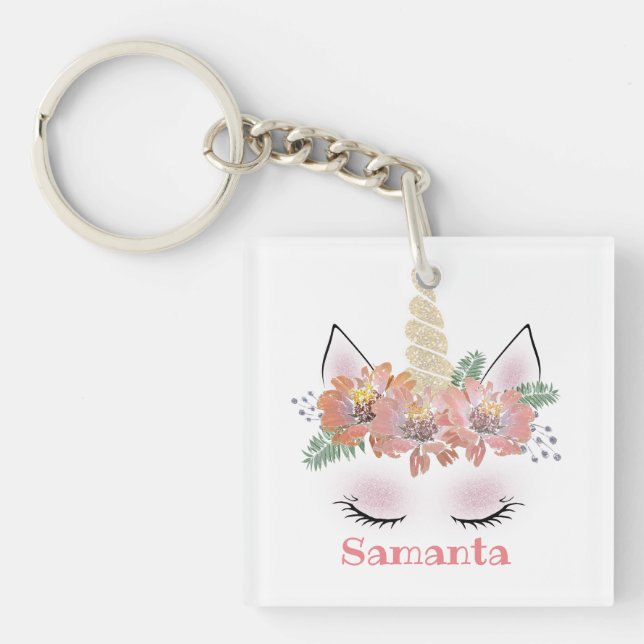 Unicorn, Unicorn Ansikte, personlig, girly, blommi (Framsidan)
