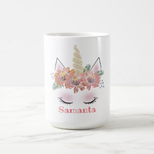 Unicorn, Unicorn Ansikte, personlig, girly, blommi Kaffemugg
