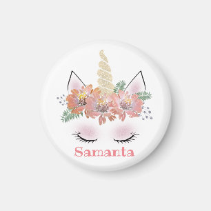 Unicorn, Unicorn Ansikte, personlig, girly, blommi Magnet