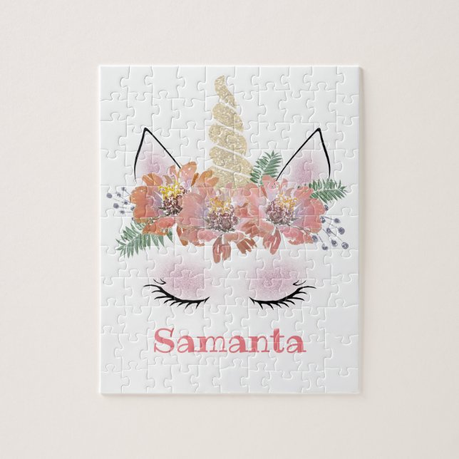 Unicorn, Unicorn Ansikte, personlig, girly, blommi Pussel (Vertikal)