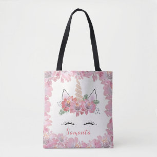 Unicorn, Unicorn Ansikte, personlig, girly, blommi Tygkasse